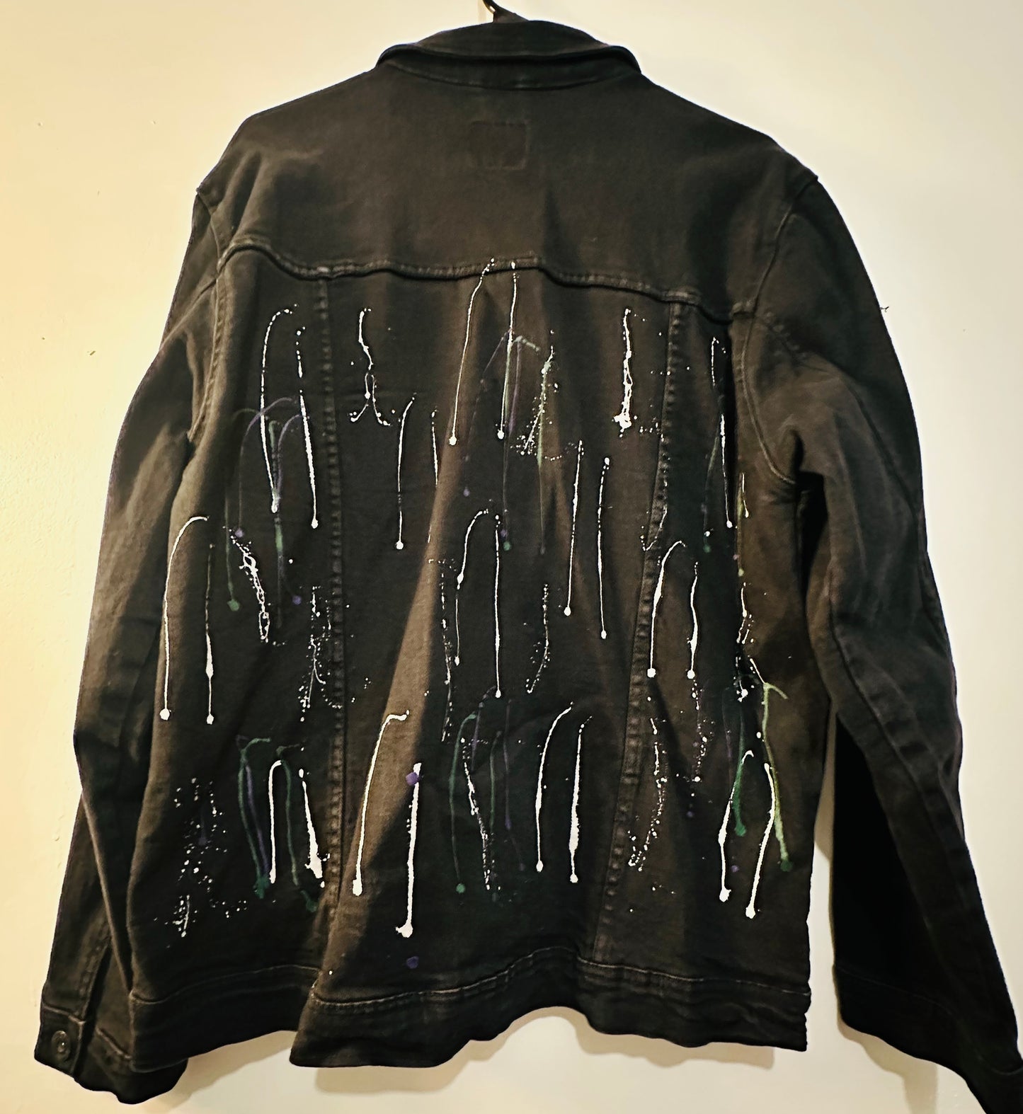 Men’s Large Black Denim paint and patchwork stylish Jacket
