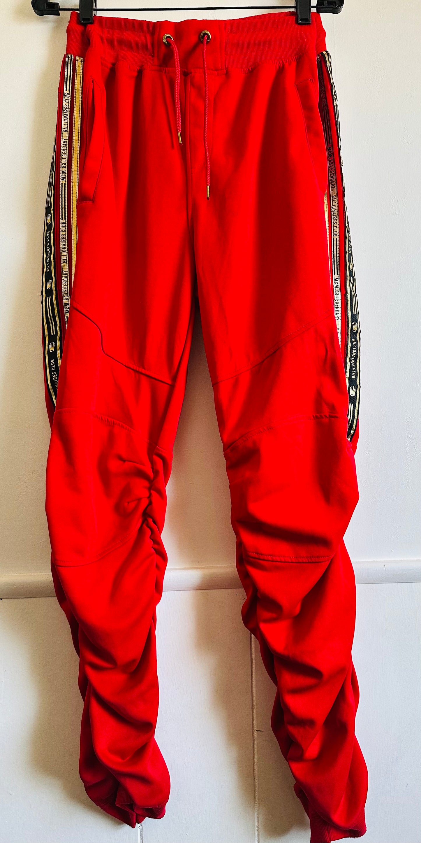 Men’s Large Billionaires Club Red and Gold stylish Crinkle Joggers