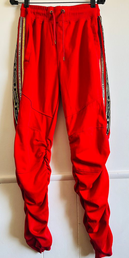 Men’s Large Billionaires Club Red and Gold stylish Crinkle Joggers